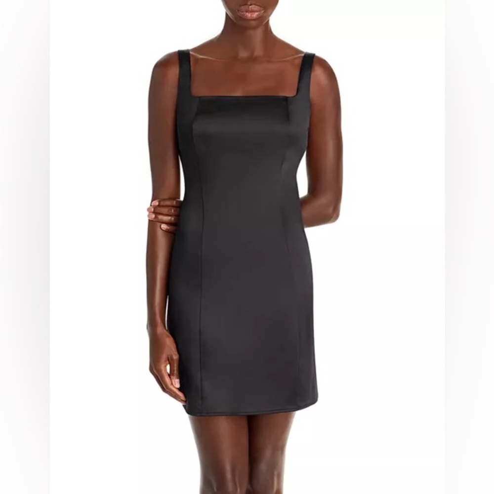 AQUA Satin Square Neck Mini Dress Womens Size S